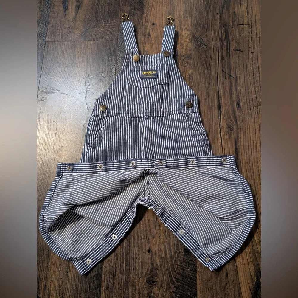 Vintage OshKosh Railroad Overalls Blue White Stripes Size 12 Months